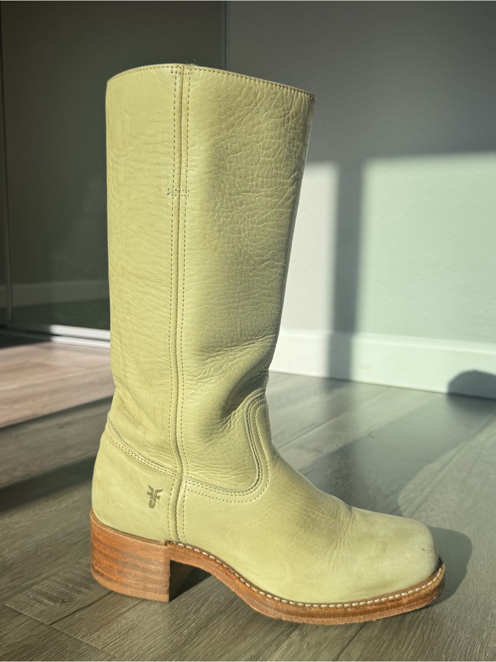 Frye Tall Leather Heeled Boots in beige - Picture 3 of 10